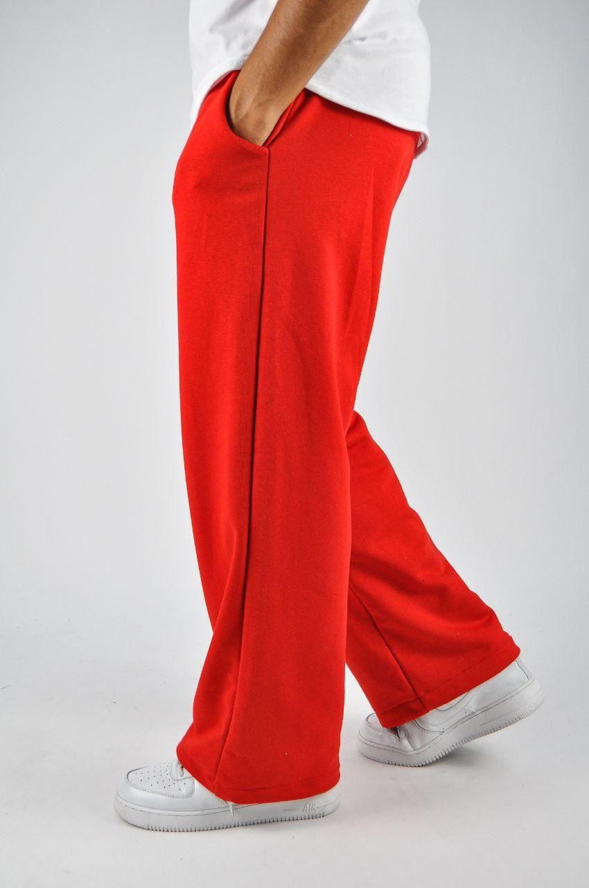 Beli Lastikli Paça Stoperli Kırmızı  Pamuklu Baggy Pantolon