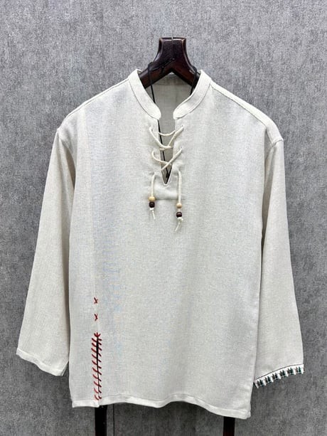 Oversize Long Boy Yıkamalı Pamuk Keten Bej  Bohem Tshirt