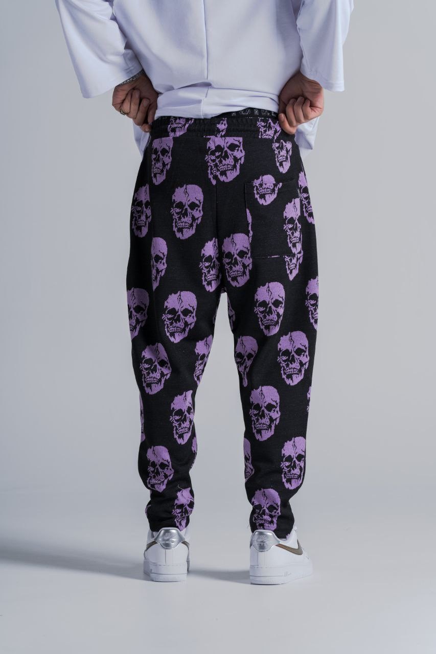 Beli Lastikli Skull Desenli Baggy Pantolon