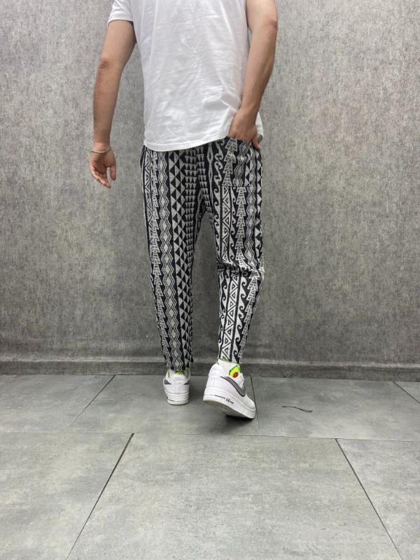 Beli Lastikli Aztek Desenli Baggy Pantolon