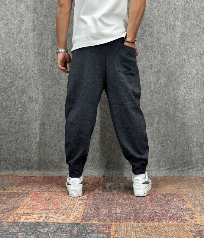 Beli Lastikli Kaşe Cep Nervür Detaylı Füme  Baggy Pantolon