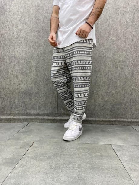 Beli Lastikli Aztek Desenli  Baggy Pantolon