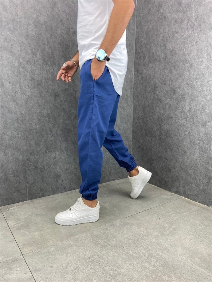 Rahat Kalıp Beli Lastikli Pamuklu Mavi Jogger