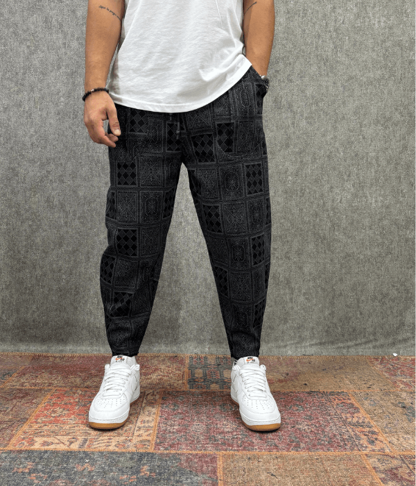 Beli Lastikli Kaşe Cep Nervür Detaylı Ekoseli Baggy Pantolon