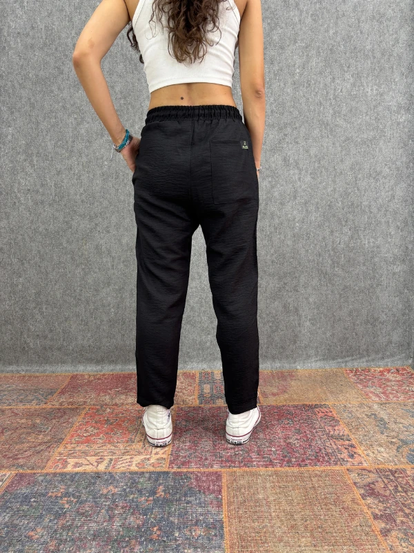 Beli Lastikli Siyah Viscon Pantolon