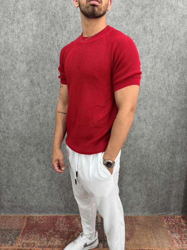 Fit Kalıp Bordo Triko Tshirt
