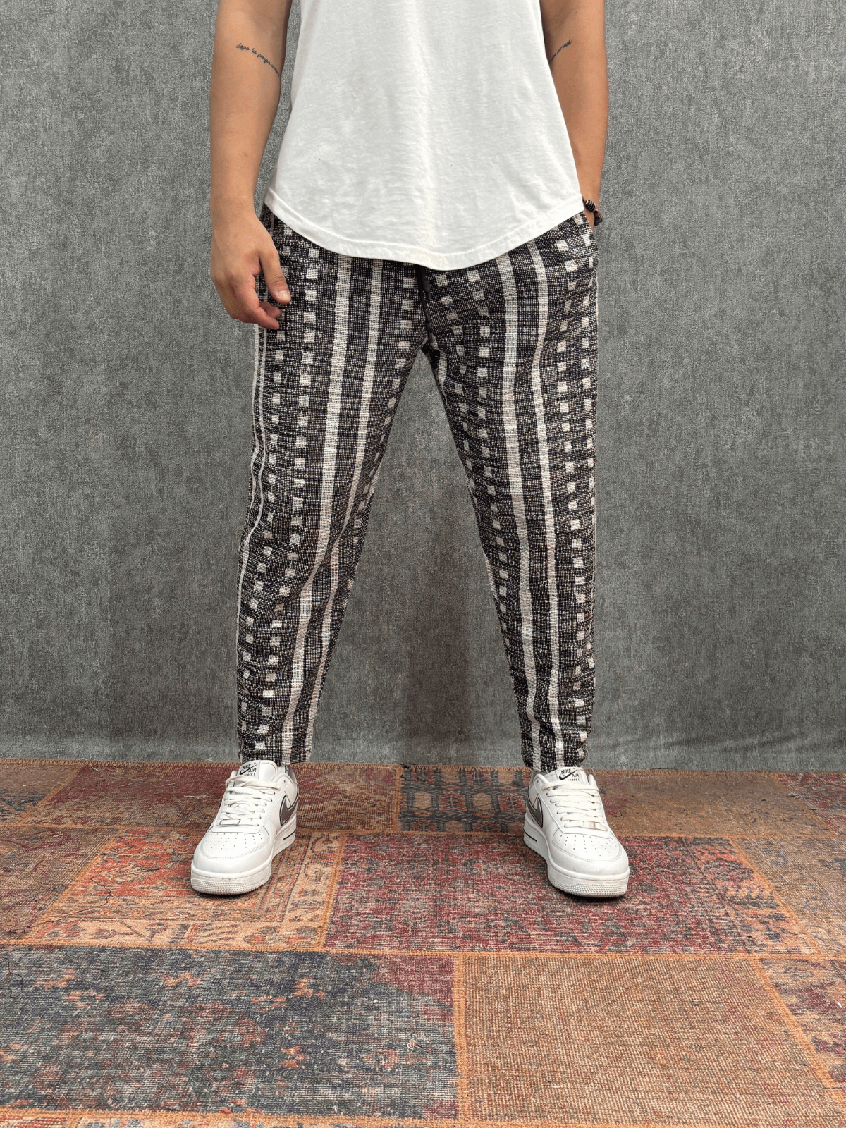 Beli Lastikli Desenli Baggy Pantolon