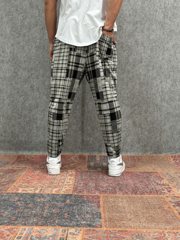 Beli Lastikli Ekoseli Baggy Pantolon 