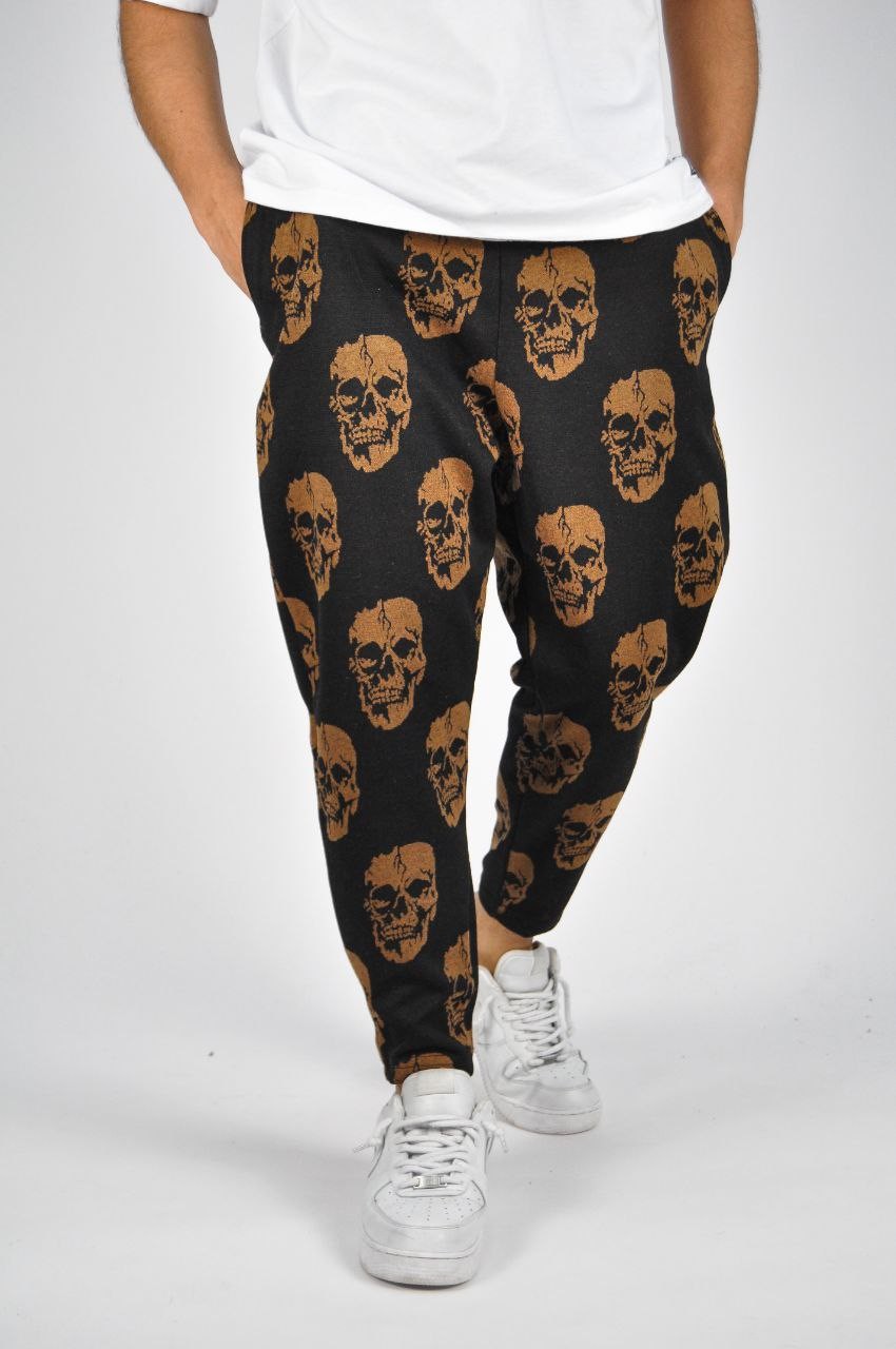 Beli Lastikli Skull Desenli Baggy Pantolon