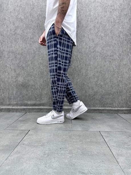 Beli Lastikli Ekoseli Baggy Pantolon