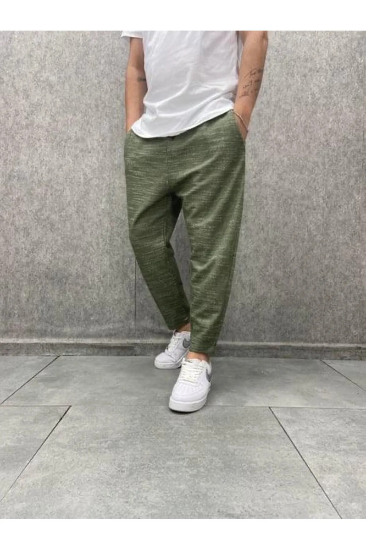 Beli Lastikli London Baggy Haki Pantolon