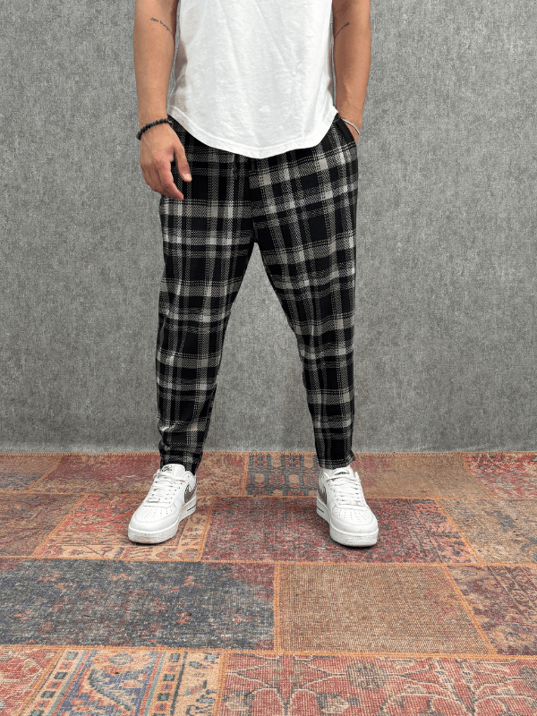 Beli Lastikli Ekoseli Baggy Pantolon