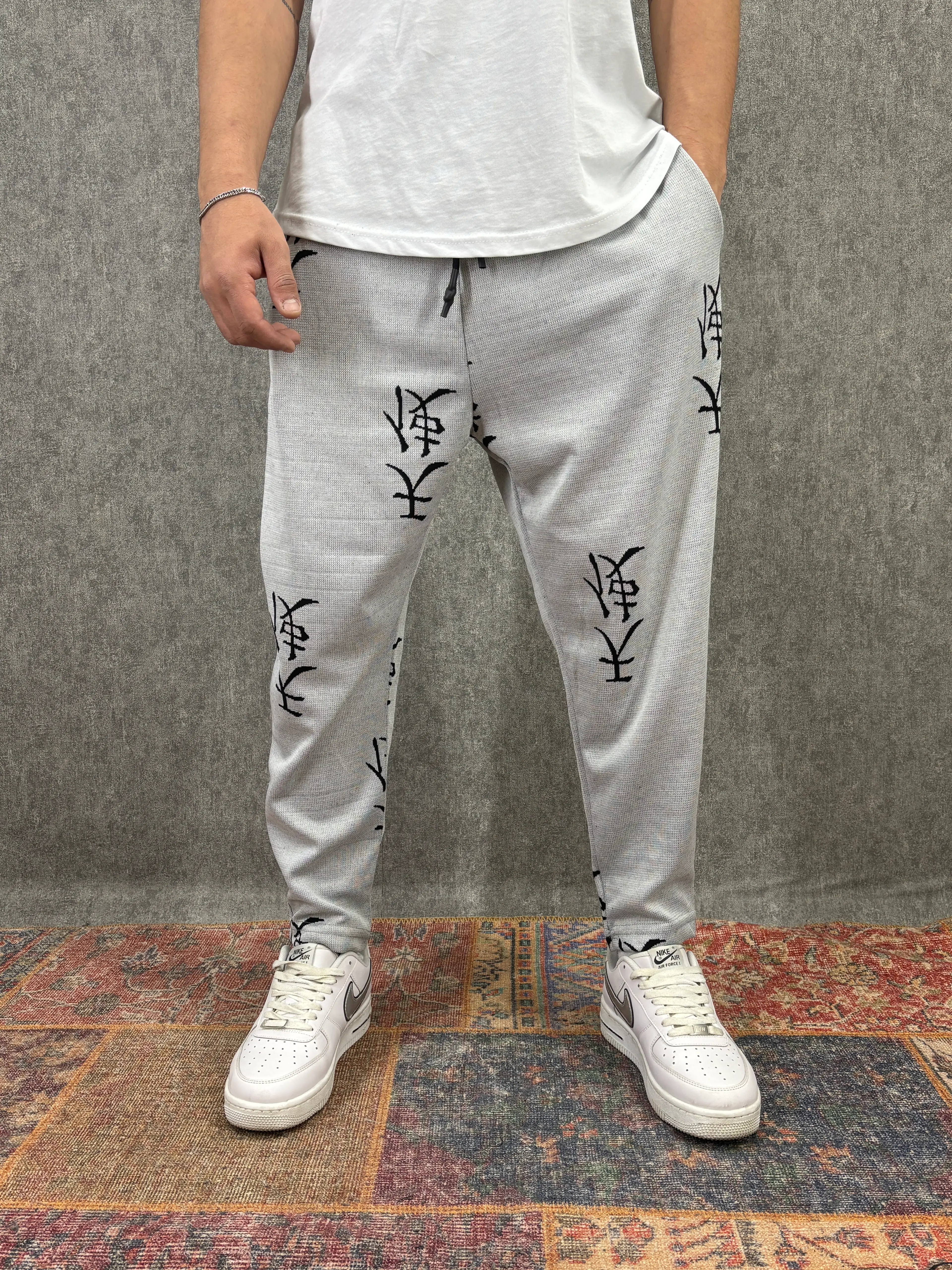 Beli Lastikli Japanese Desenli Baggy Pantolon