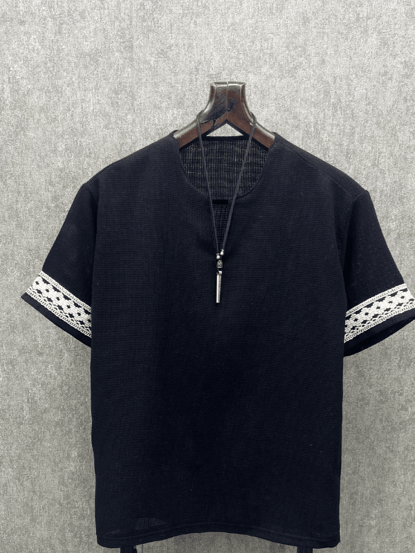 Oversize Bohem Yıkamalı Pamuk Keten Siyah Tshirt