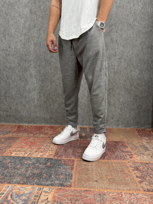 Beli Lastikli Pamuk Keten Gri  Baggy Pantolon