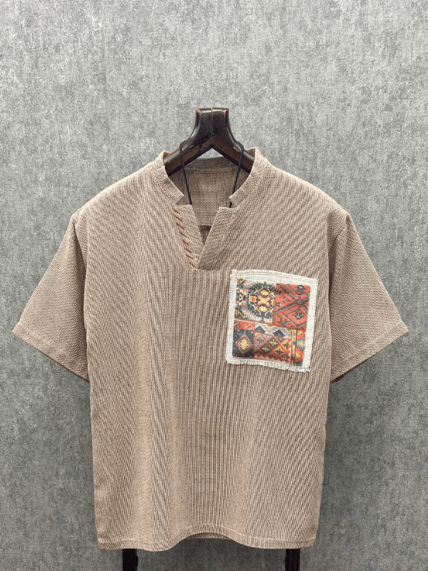 Oversize Yıkamalı Pamuk Keten Bohem Toprak Tshirt