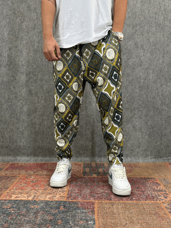 Beli Lastikli Desenli Baggy Pantolon