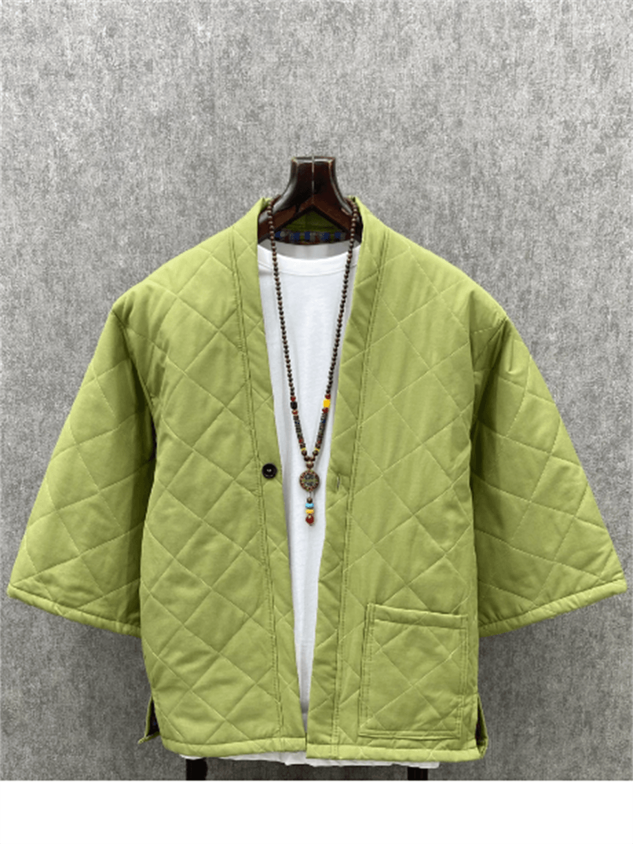 Oversize Fakir Kol Astarlı Kapitone Açık Yeşil  Kimono