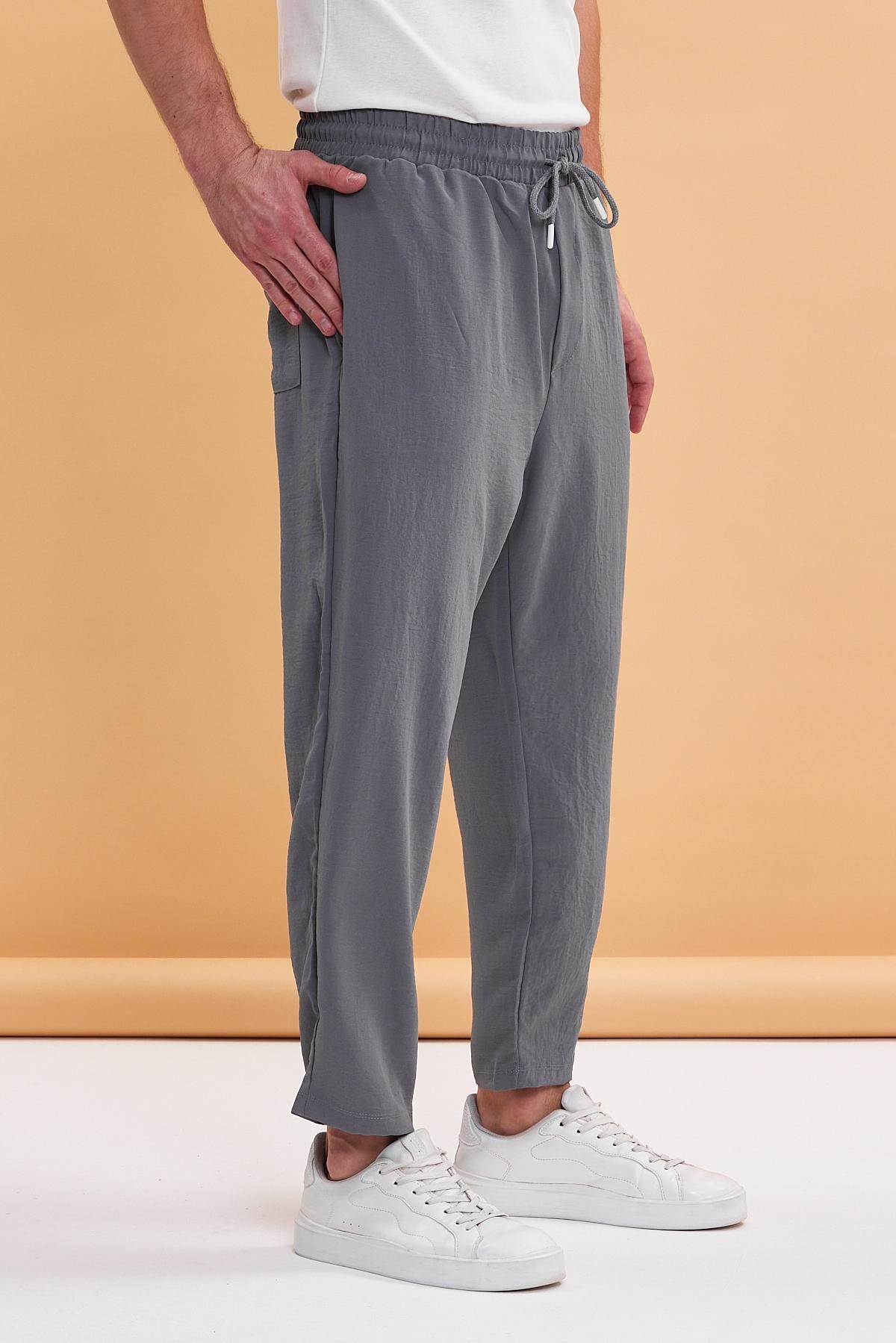 Beli Lastikli Viscon Keten Bilek Paça  Pantolon