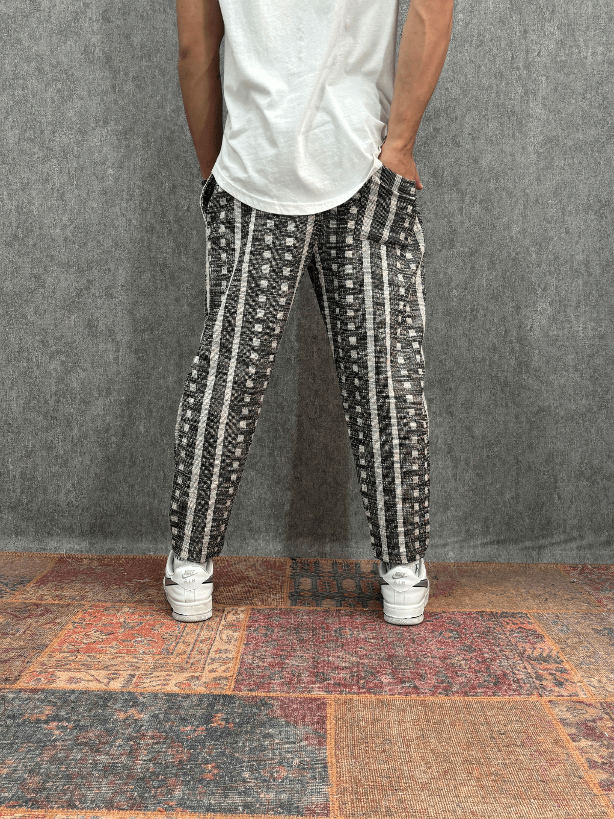Beli Lastikli Desenli Baggy Pantolon