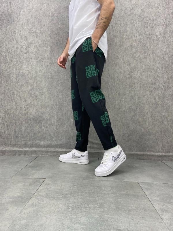 Beli Lastikli Desenli  Siyah Baggy Pantolon