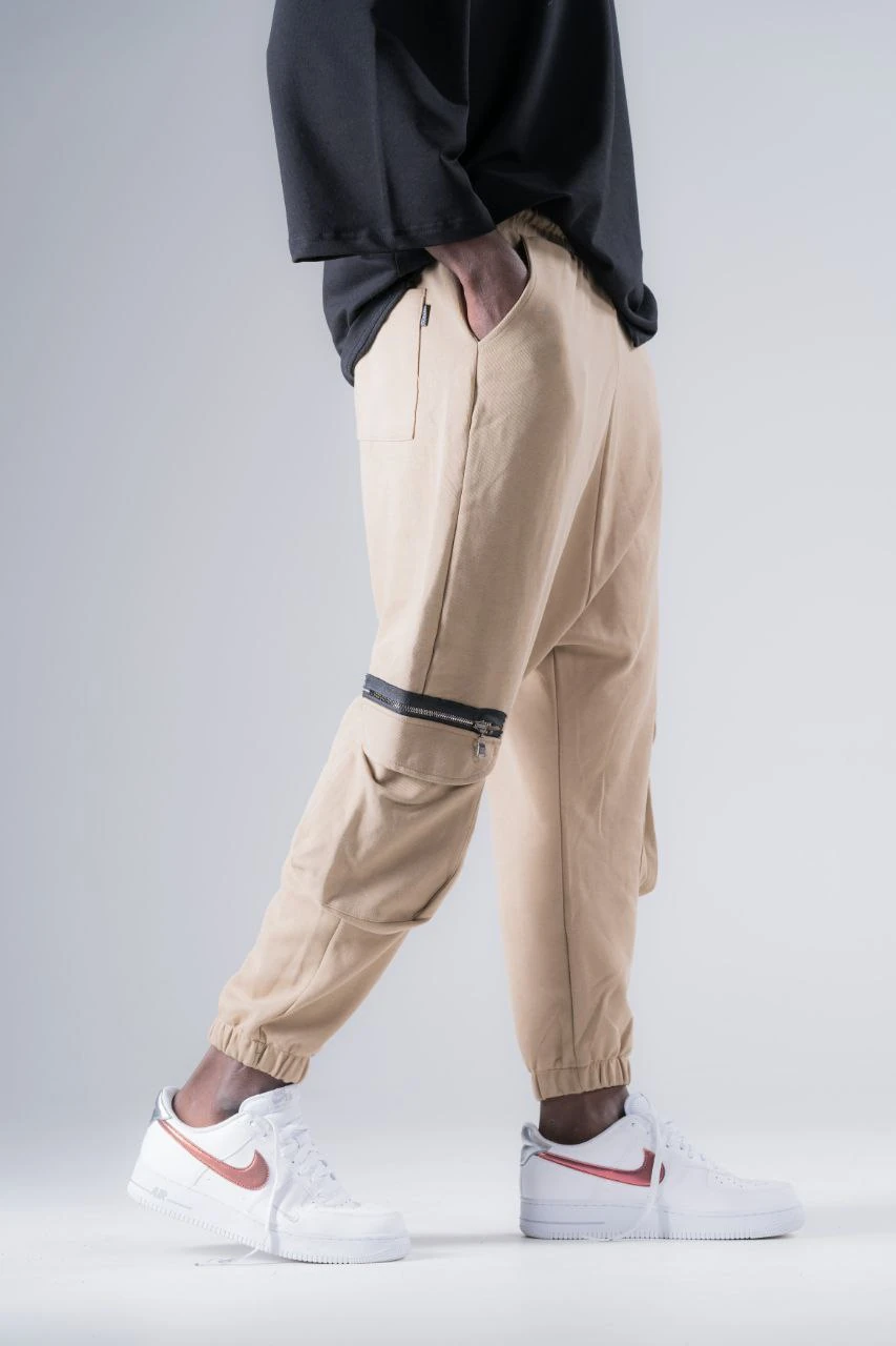 Beli Lastikli Kargo Cepli Bej Yarım Şalvar