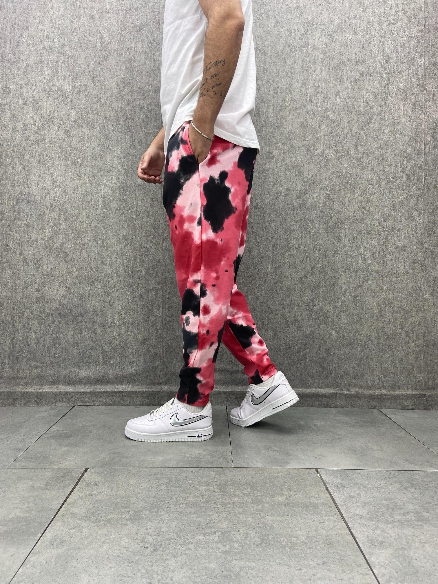 Beli Lastikli Desenli Düz Paça Baggy Pantolon