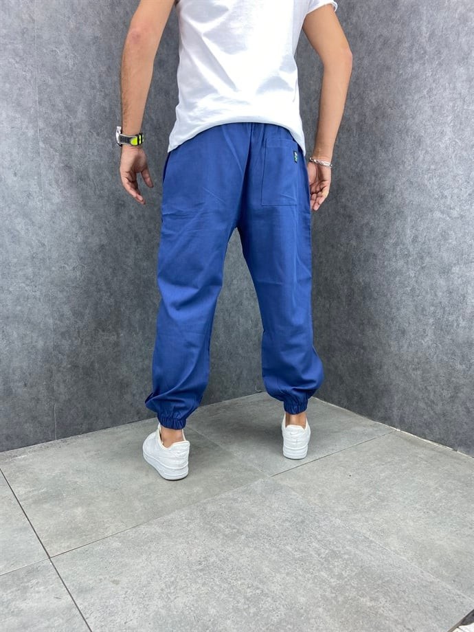 Rahat Kalıp Beli Lastikli Pamuklu Mavi Jogger