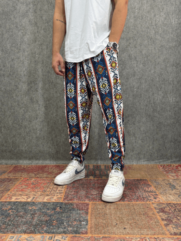 Beli Lastikli Desenli Baggy Pantolon