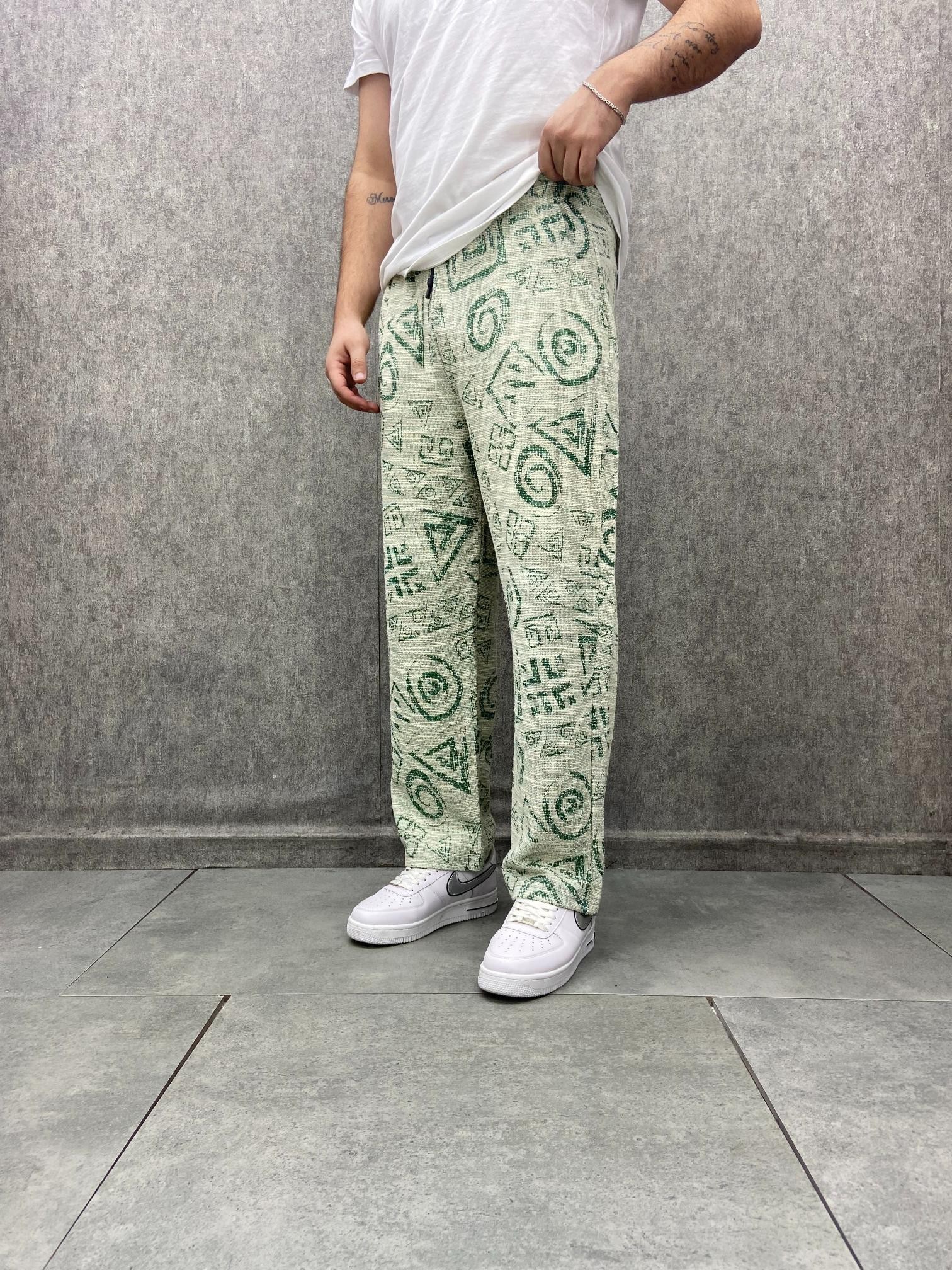 Beli Lastikli Aztek Desenli Baggy Pantolon