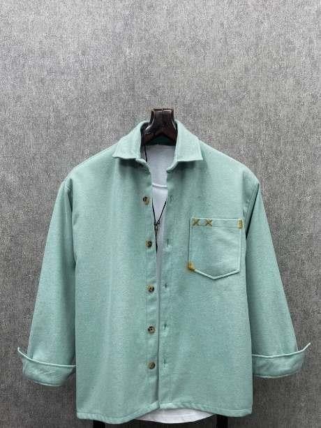 Oversize Bohem El İşi Detaylı Pamuk Kaşe Mint Gömlek