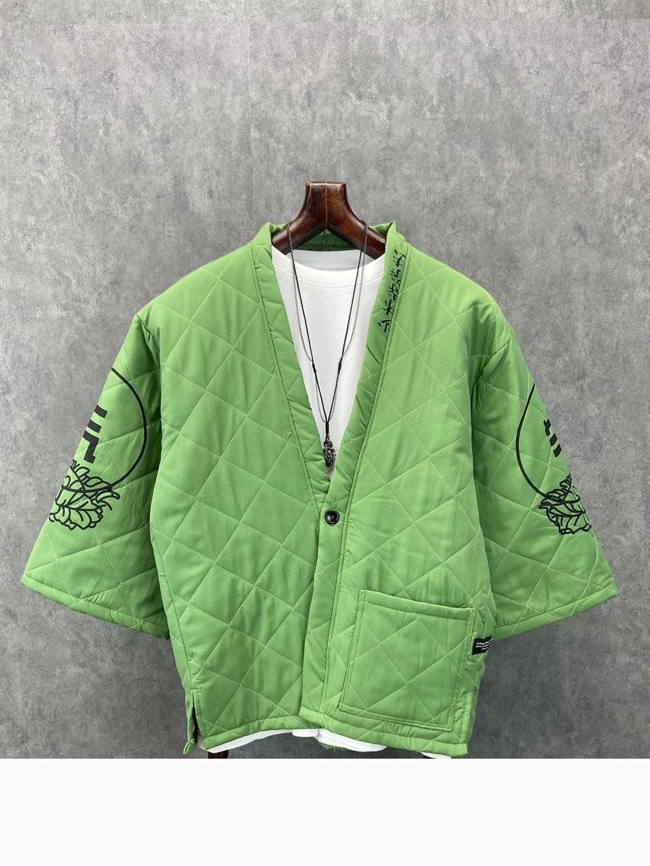Oversize Fakir Kol Astarlı Kapitone Yeşil  Kimono