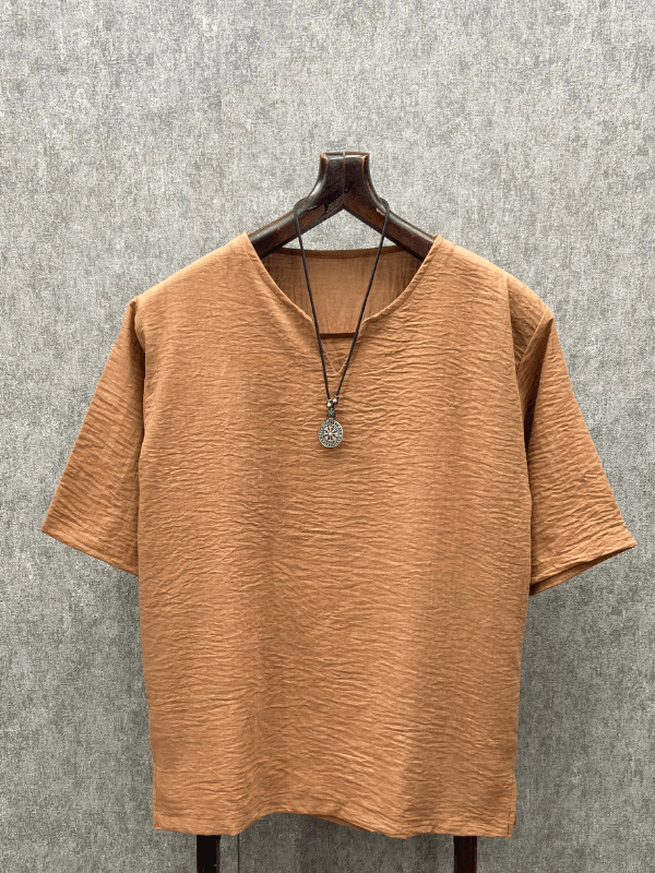 Süper Oversize Pamuk Keten Kahve Tshirt