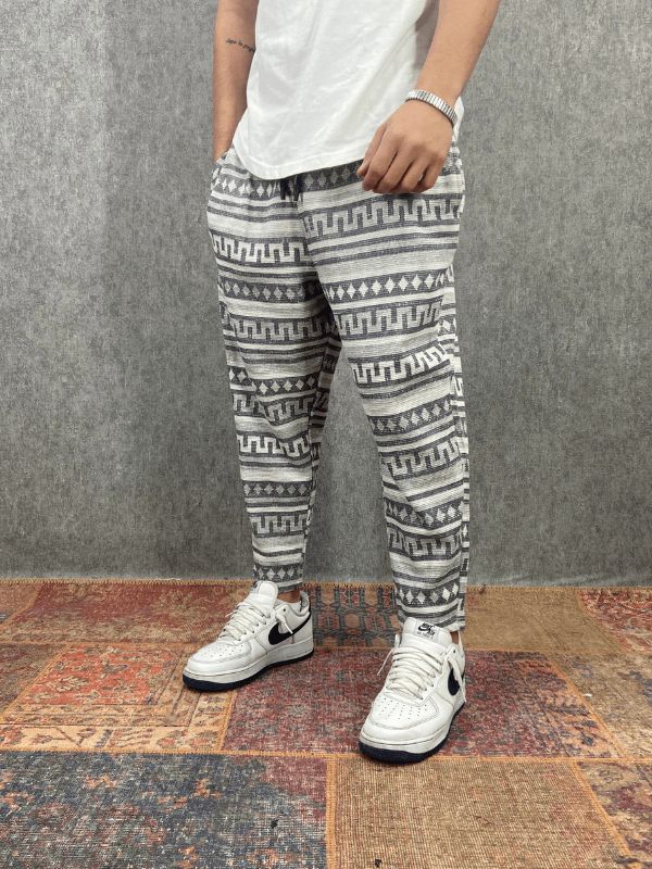 Beli Lastikli Bohem Desenli Baggy Pantolon