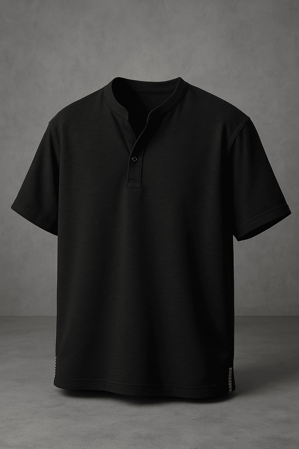 Oversize Nopeli Yırtmaç Detaylı Yarım Patlı Siyah Pamuk Keten Tshirt