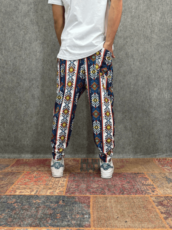Beli Lastikli Desenli Baggy Pantolon