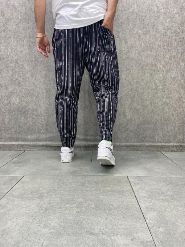 Beli Lastikli Düz Paça Desenli Baggy Pantolon