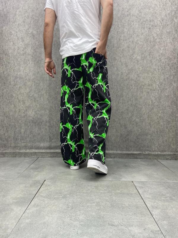 Beli Lastikli Stoperli Boru Paça Desenli  Baggy Pantolon