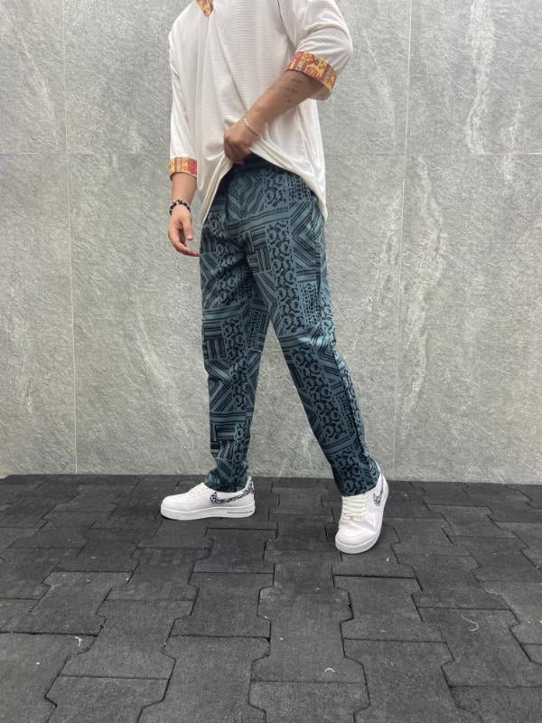 Beli Lastikli Bohem Pamuk Dokuma İndigo Jogger