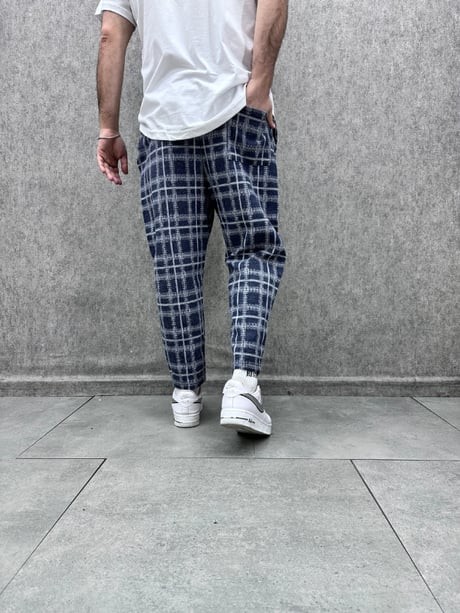 Beli Lastikli Ekoseli Baggy Pantolon