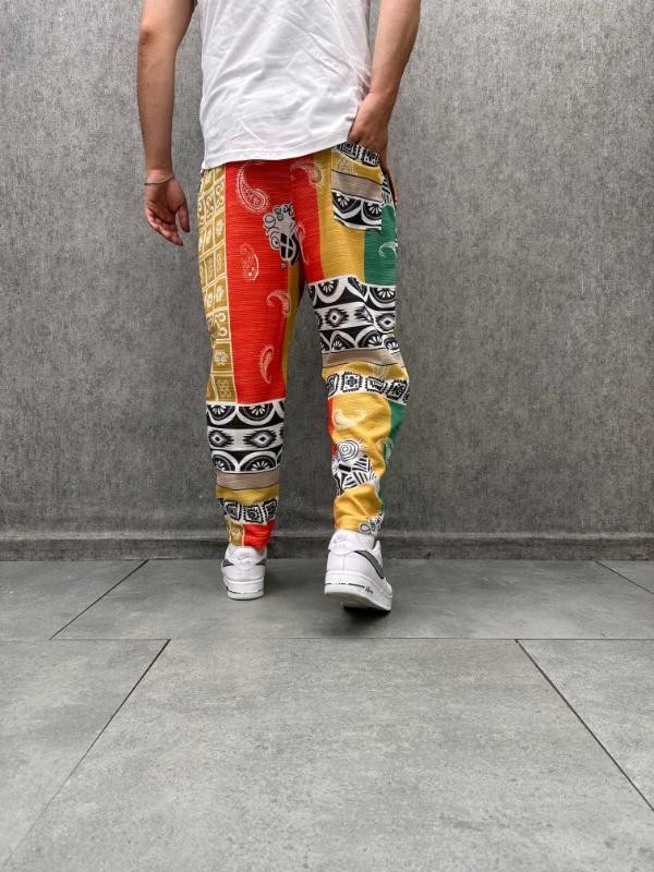 Beli Lastikli Bohem Baggy Desenli Pantolon