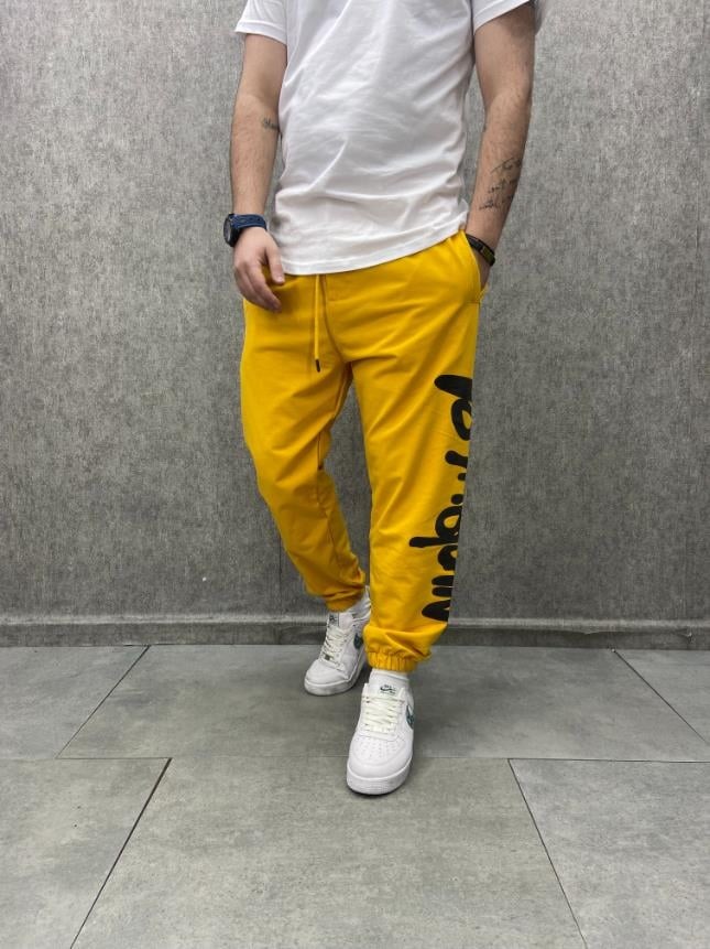 Rahat Kalıp Baskılı Pamuk Örme Hardal  Jogger