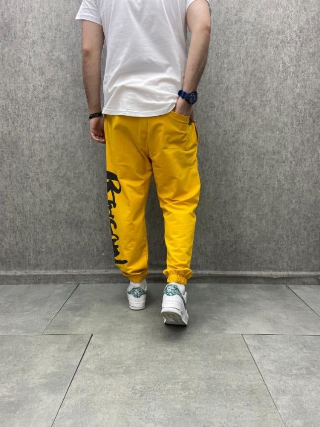Rahat Kalıp Baskılı Pamuk Örme Hardal  Jogger