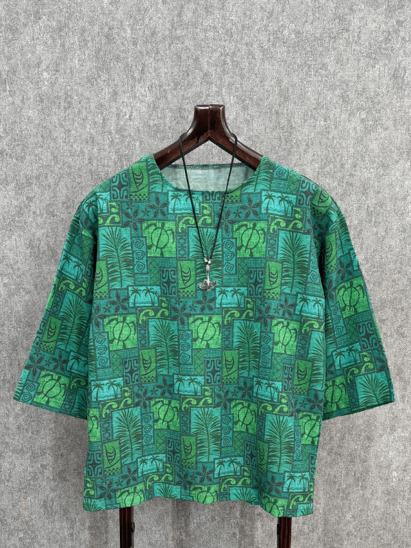 Oversize Desenli Pamuk Keten Bohem Tshirt