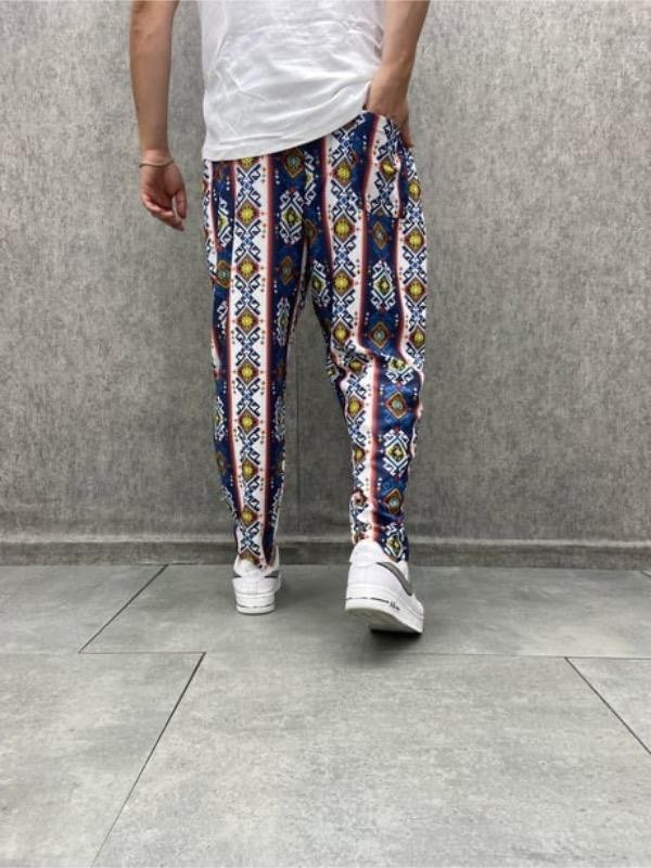 Beli Lastikli Aztek Desenli Bohem Baggy  Pantolon