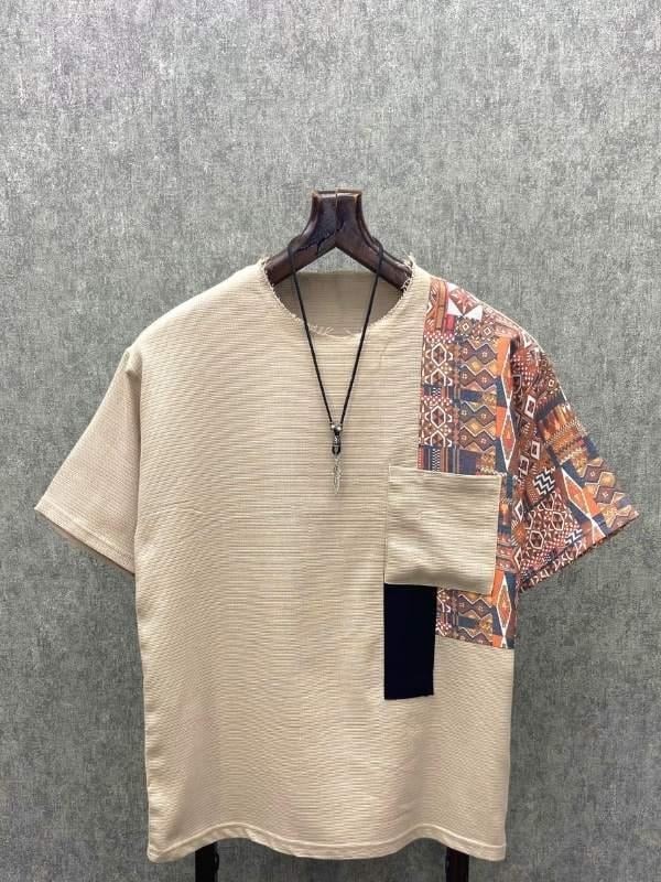 Oversize Bohem  Pis Uç Yaka Toprak Pamuk Keten   Tshirt