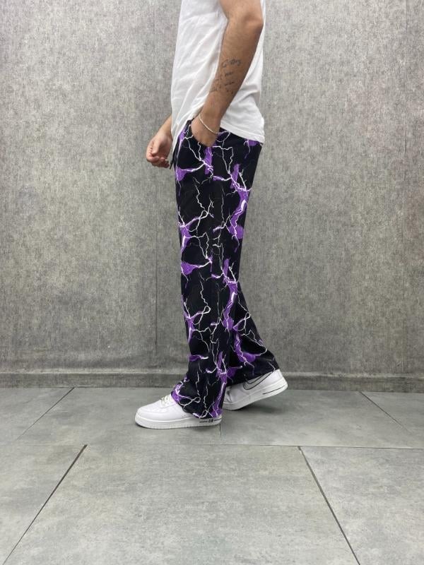 Beli Lastikli Stoperli Boru Paça Desenli  Baggy Pantolon