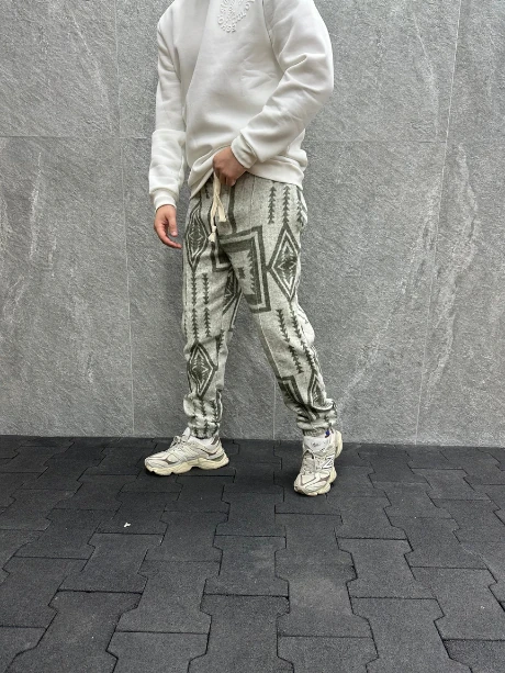 Beli Lastikli Kaşe Bohem Pamuklu Jogger Pantolon