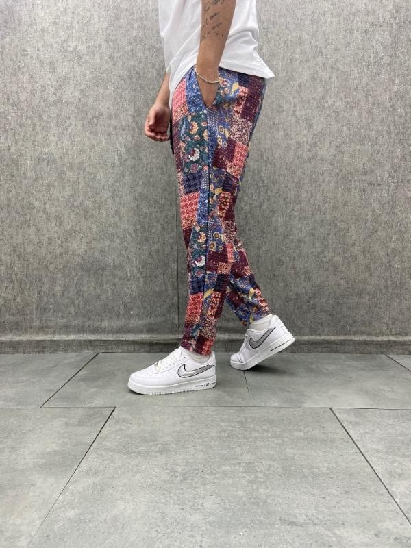 Beli Lastikli Bohem Baggy Desenli Pantolon