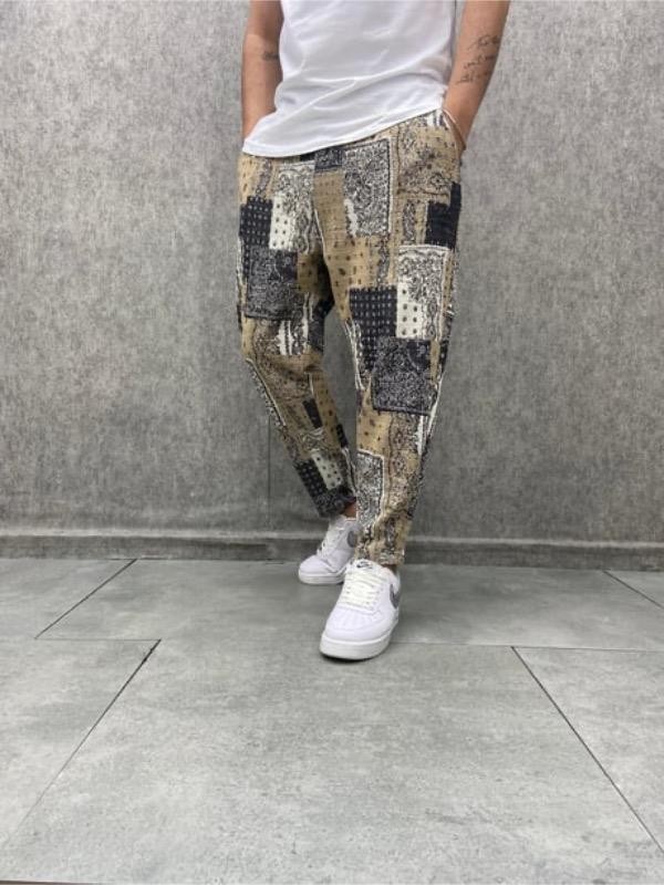 Beli Lastikli Aztek Desenli Bohem Baggy  Pantolon